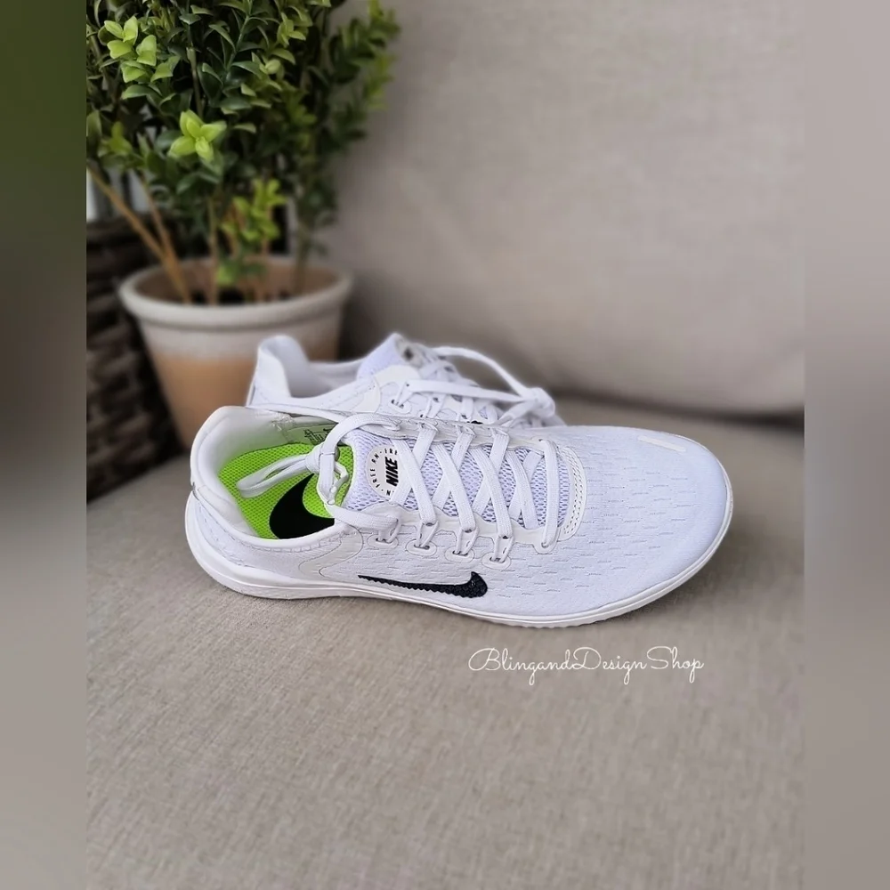 Nike Free RN 2018 White Sneakers Customized with Crystal Rhinestones